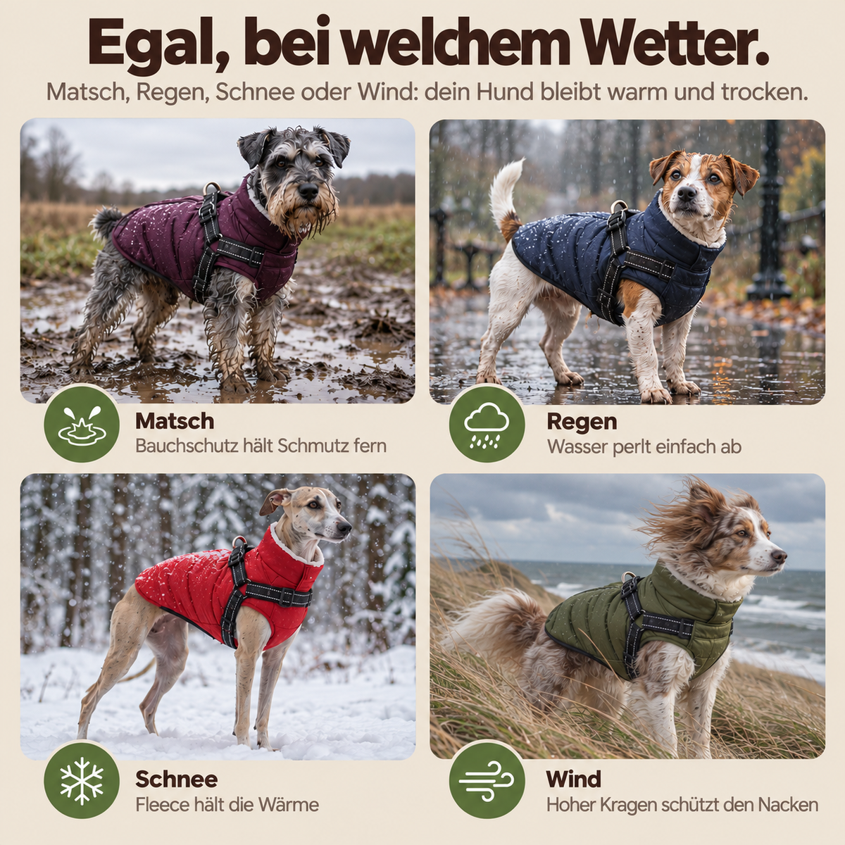 Allwetter - Hundemantel mit integriertem Geschirr
